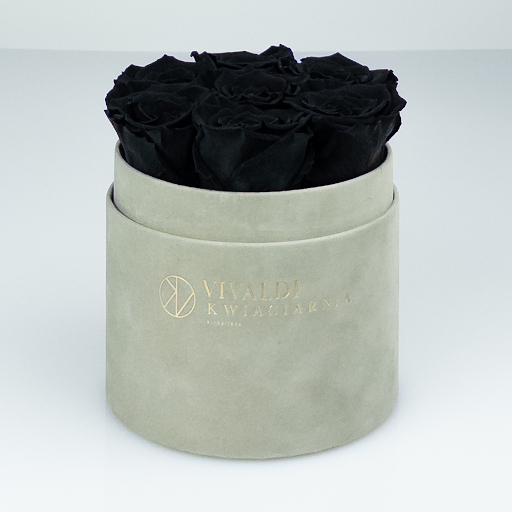 Czarne wieczne róże w średnim szarym boxie
